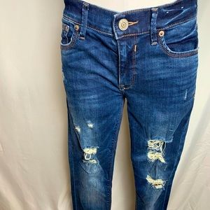 Express Dark Blue Ripped Destroyed Denim Legging Stretch Mid Rise Jeans Size 4S